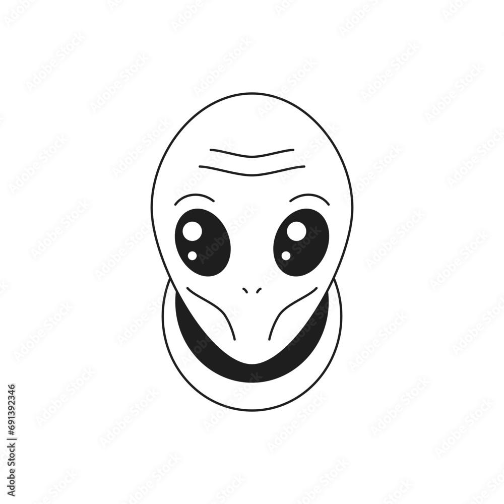 Obraz premium Y2k UFO alien face portrait comic monochrome line retro groovy icon vector illustration