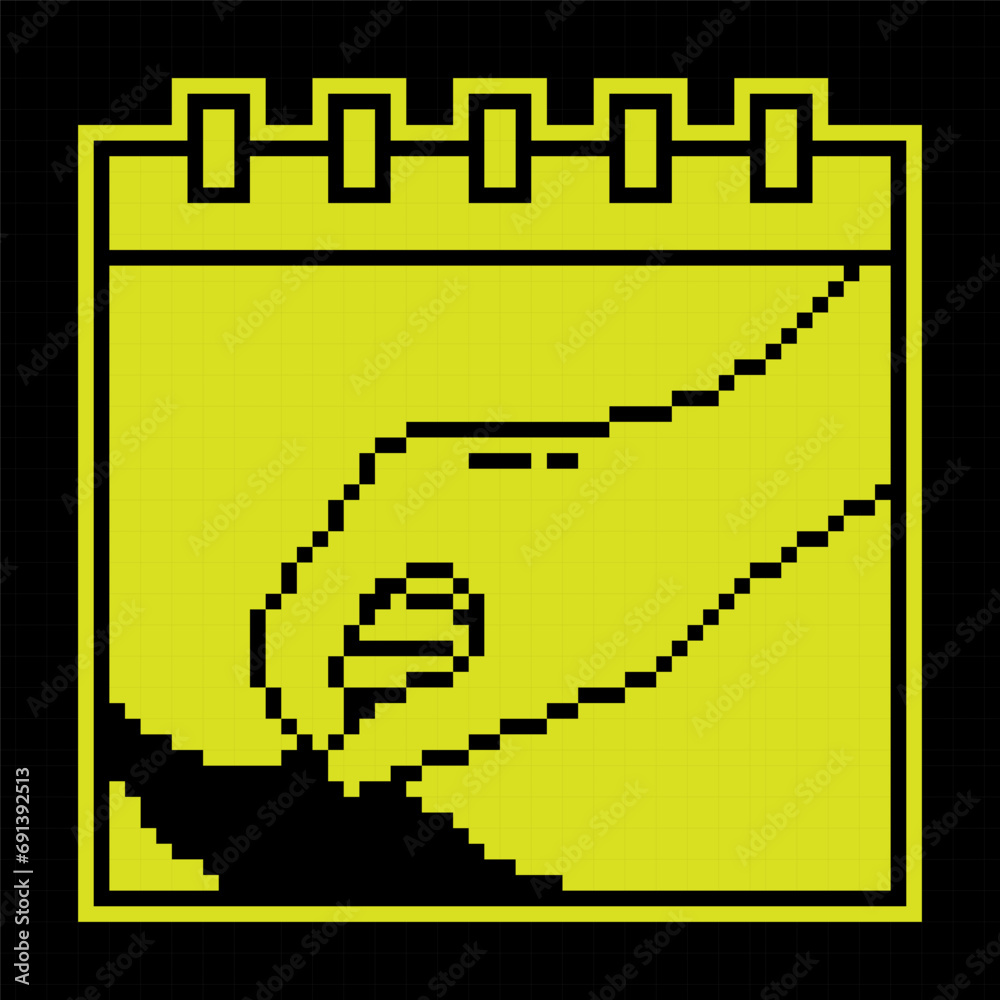 Pixel Calander Pixel silhouette icon. Hand tearing sheet of wall calendar. Marking ...