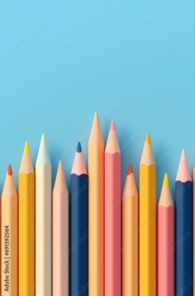 Colorful Pencils Arranged on Blue Background Colorful Pencils Arranged on Blue Background