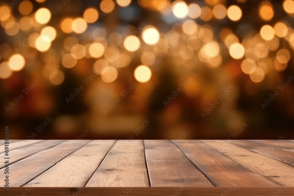 Wooden Table Top with Blurred Festive Background
