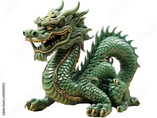 Green dragon, Chinese green dragon statue isolated on transparent background