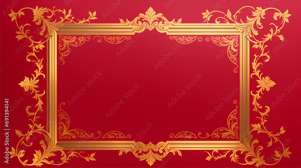 Chinese New Year red and gold frame. The frame is made of gold and has a floral design on it