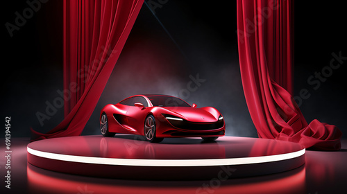 New car model showcase on the podium under the red stage © Data