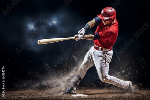 A baseball player skillfully hitting the ball with a powerful swing of the bat