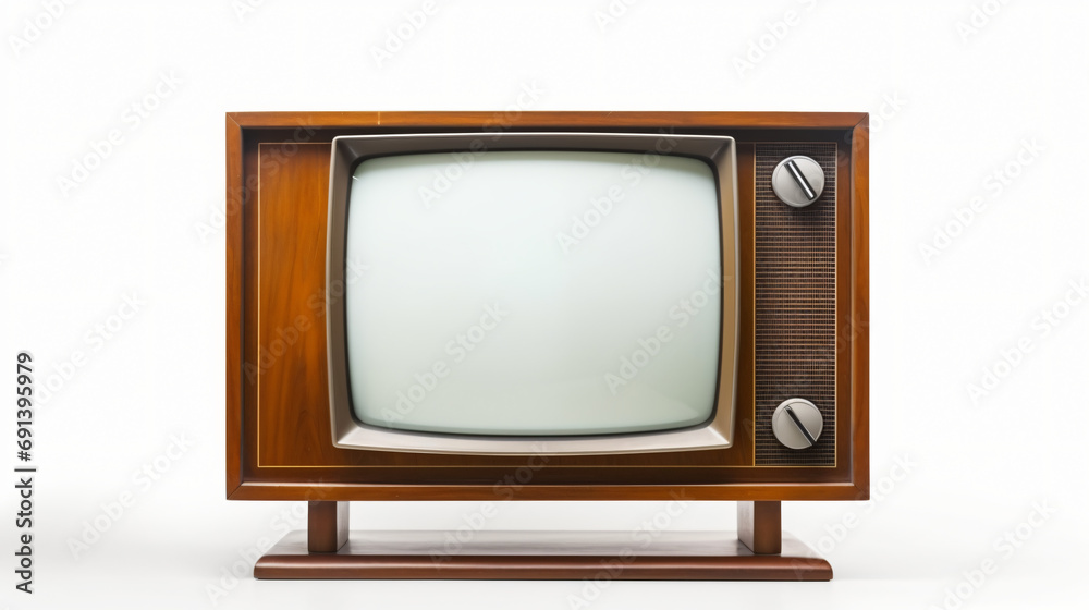 Old analogue television with test screen. isolated on white background