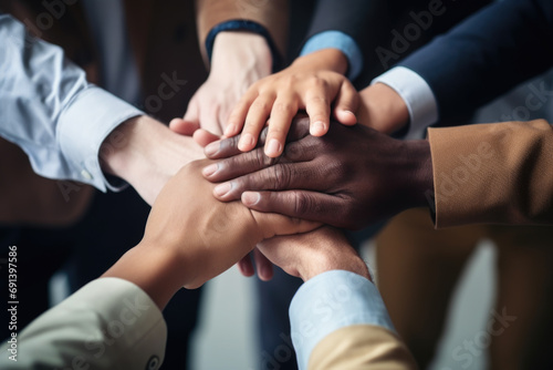 Wallpaper Mural Diverse hands stacked in unity. The concept signifies teamwork and diversity. Torontodigital.ca