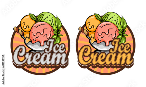vector illustration of ice cream waffle logo isolated on cartoon white background