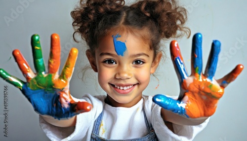 Child playing with Paint - Hand Painting Concept, Creative Child, Stimulate creativity photo