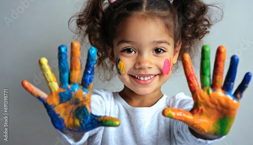 Child playing with Paint - Hand Painting Concept  Creative Child  Stimulate creativity
