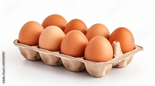 Pack of brown eggs isolated on white background