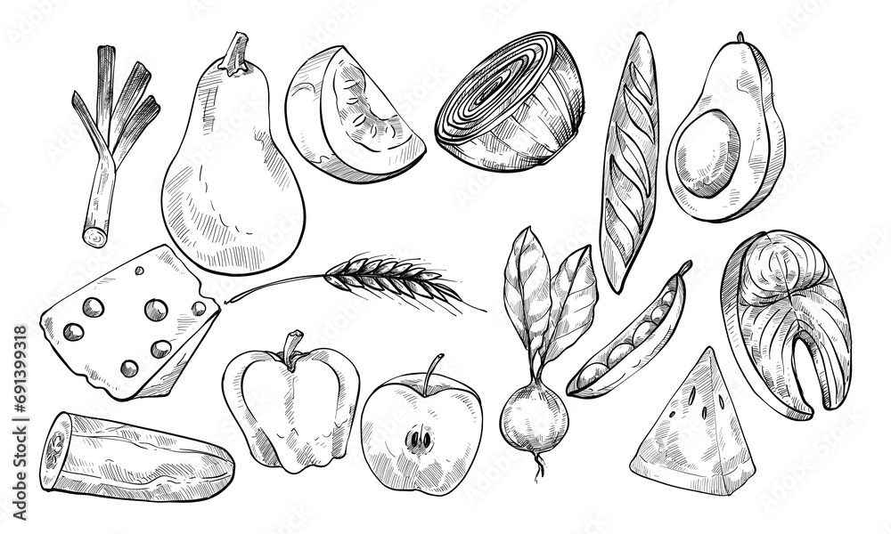 organic healthy food handdrawn collection