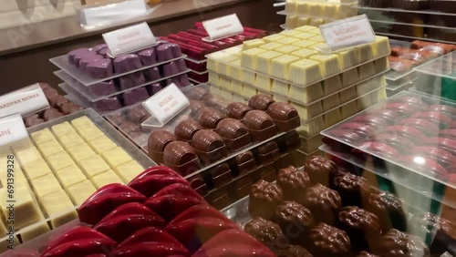 Showcase in a chocolate store in Belgium