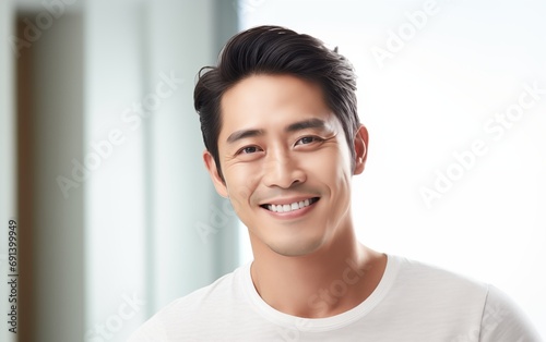 Portrait smile handsome senior mature Asian man isolated background