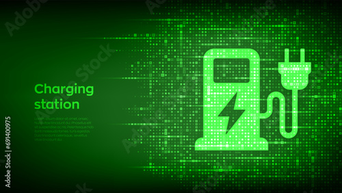 Charging station icon made with electricity signs. Electric vehicles charging point. Electric Supply Station. Energy Efficiency. Alternative fuel. Green energy technology. Vector illustration.