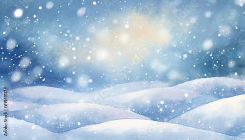 Beautiful background image of light snowfall falling over of snowdrifts - Painting style
