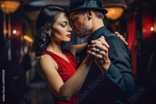 Professional dancers dancing tango, preparing for a world dance competition. photo