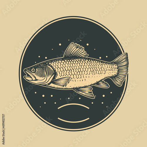 Fish fishing logo icon template. Creative vector symbol of fishing club or online shop