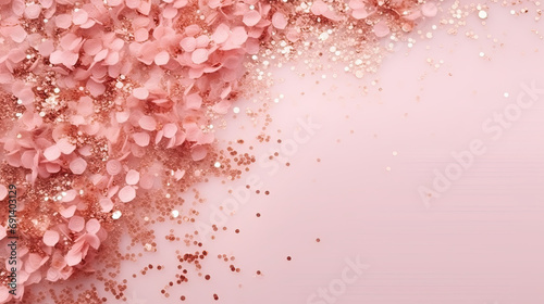 pink rose glitter on pink  background. Rose gold glitter onpink white background photo