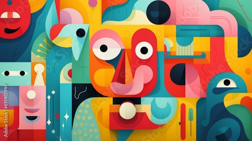 an icon representing playfulness  using whimsical shapes  cheerful colors  and a lighthearted expression against a fun and vibrant solid background.