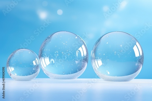 Transparent Christmas boubles on a blue background. Generative AI
