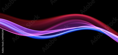 Blue abstract wave. Magic line design. Flow curve motion element. Neon gradient wavy illiustration.