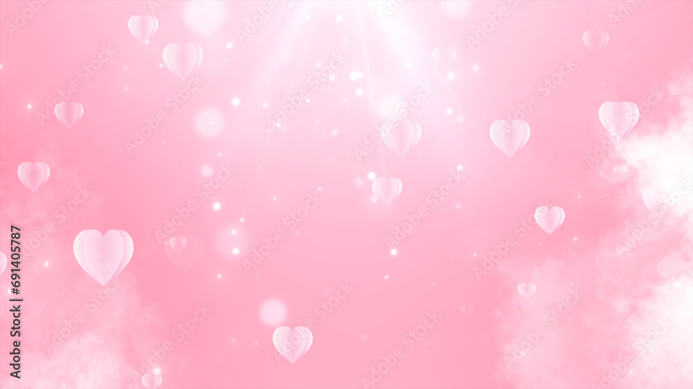 Valentine's Day concept. Hearts floating on a light pink background.