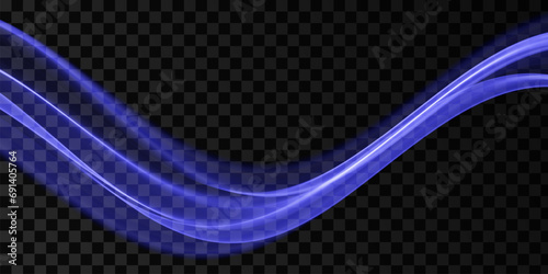Blue abstract wave. Magic line design. Flow curve motion element. Neon gradient wavy illiustration.