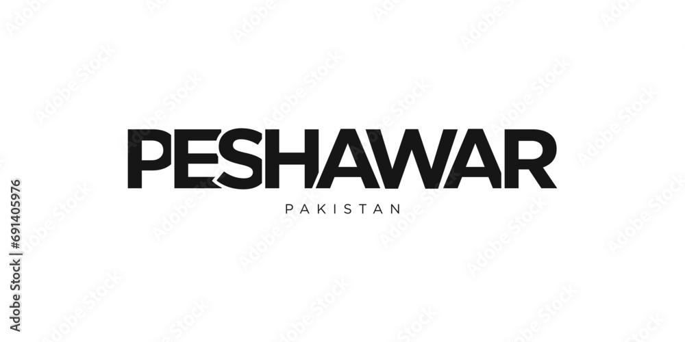 Peshawar in the Pakistan emblem. The design features a geometric style, vector illustration with bold typography in a modern font. The graphic slogan lettering.