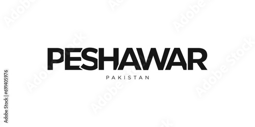Peshawar in the Pakistan emblem. The design features a geometric style, vector illustration with bold typography in a modern font. The graphic slogan lettering.