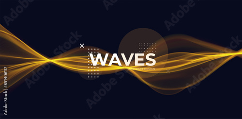 Golden abstract wave. Magic line design. Flow curve motion element. Neon gradient wavy illiustration.