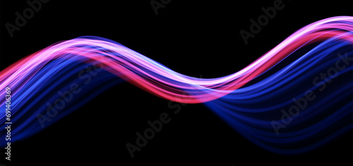 Blue and red abstract wave. Magic line design. Flow curve motion element. Neon gradient wavy illiustration.