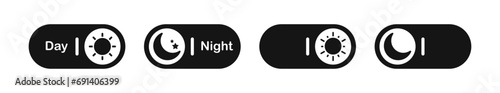  Day and night mode switch. Day, night interface toggle. Dark mode switch icons. Vector day night switch