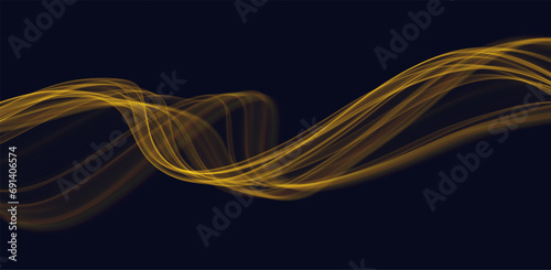 Golden abstract wave. Magic line design. Flow curve motion element. Neon gradient wavy illiustration.