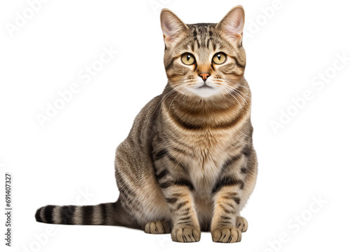 Domestic tabby cat on a transparent background.