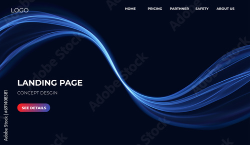 Blue abstract wave. Magic line design. Flow curve motion element. Neon gradient wavy illiustration.