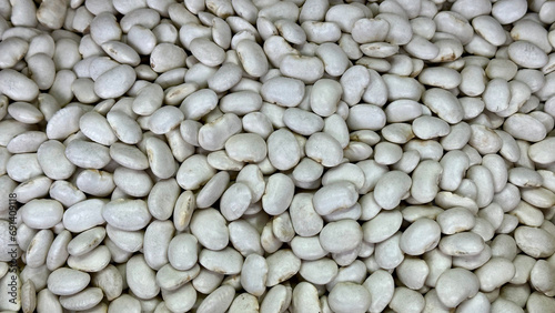 direct top view group of raw Japanese white beans ready to cook under natural light
