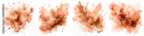 watercolor stains of peach fuzz adorn a pristine white background, creating a trendy and visually striking composition.