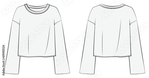 Women's sweatshirt , Fashion Flat Sketch Vector Illustration, CAD, Technical Drawing, Flat Drawing, Template, Mockup.