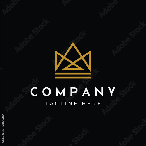 luxury gold royal crown logo with simple line art style