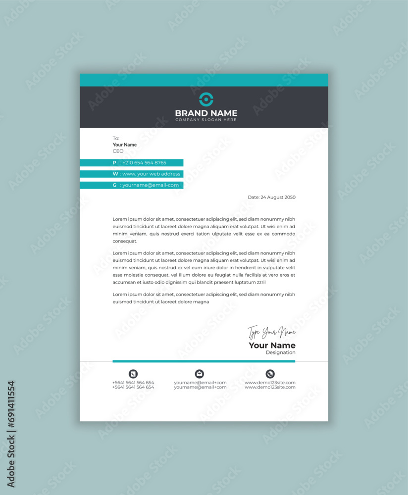 Naklejka premium Minimalist corporate letterhead. Professional business-style letterhead template layout