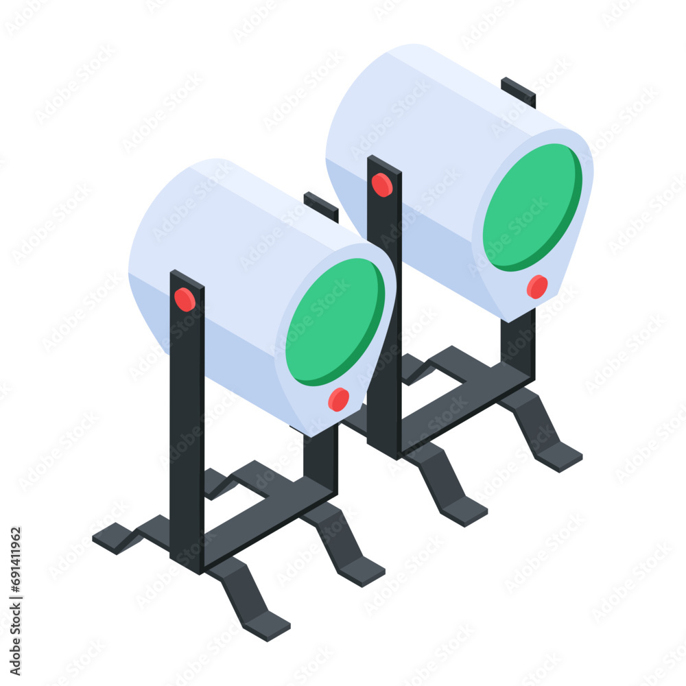 Editable isometric icon of a spotlight stand Editable isometric icon of a spotlight stand