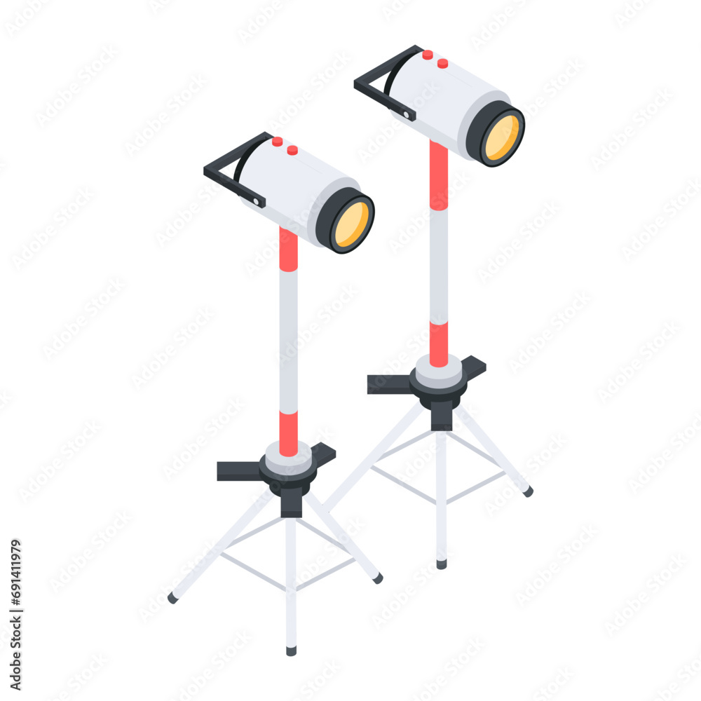 Editable isometric icon of a spotlight stand 