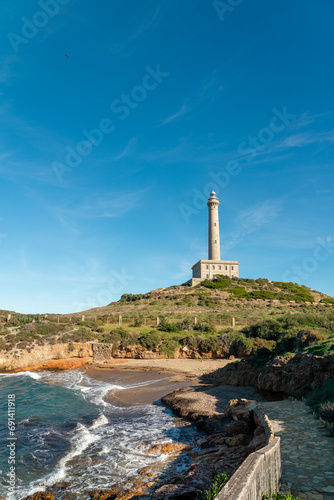 Cabo de Palos Lighthouse, situated in Cape Palos, La Manga del Mar Menor, Murcia, Spain. The lighthouse was been in operation since 1865. CAn be visited and offer spectacular view of all region.