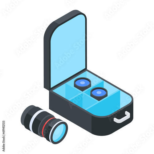 Handy isometric icon depicting a camera bag 