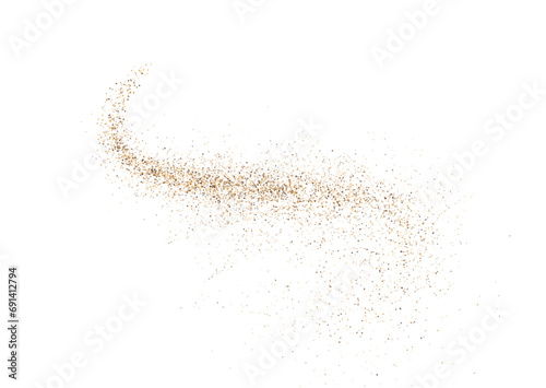 Vector illustration depicting coffee or chocolate powder in motion, creating a dust cloud that splashes on the ground. The background is light and isolated. Format PNG. 