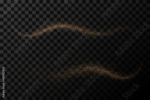 Christmas background. Powder dust light PNG. Magic shining gold dust. Fine, shiny dust bokeh particles fall off slightly. Fantastic shimmer effect. Vector illustrator.	