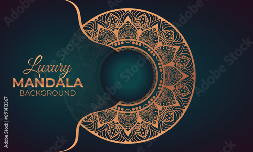 Vector luxury ornamental mandala design background in gold color, Beautiful invitation card with floral mandala.