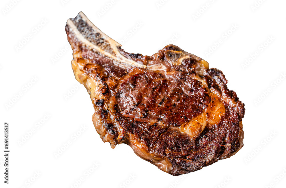 BBQ Grilled Tomahawk or rib eye with bone beef steak.  Transparent background. Isolated.