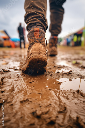 Walking in mud at festival photo