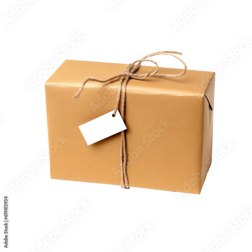 Brown paper wrapped package gift isolated on transparent or white background, png